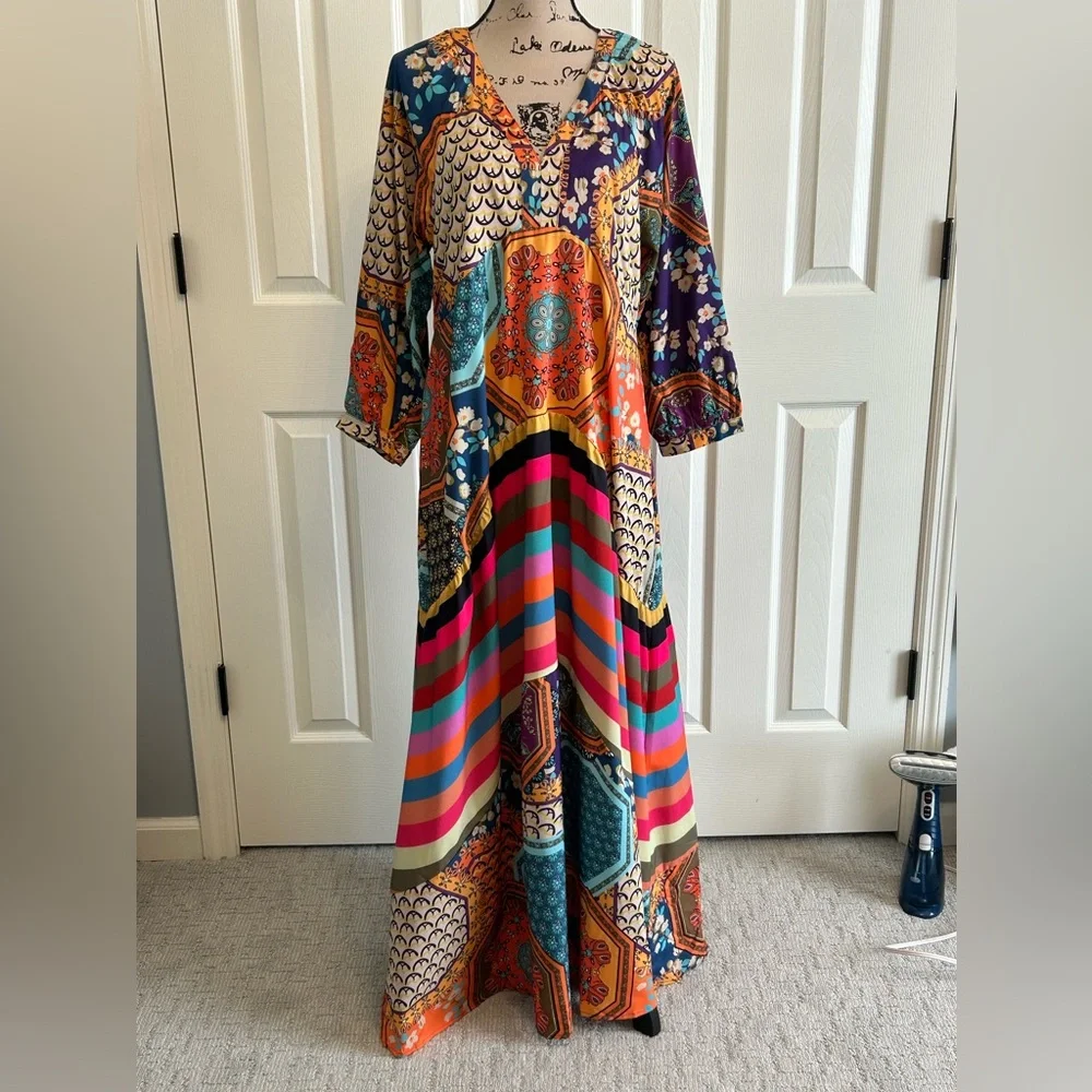 Colorful v-neck boho Maxi Dress nwt - Picture 1 of 6